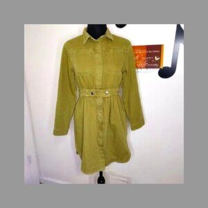 Zara Olive Denim Long Sleeve Mini Snap Dress Junior Size 13/14
